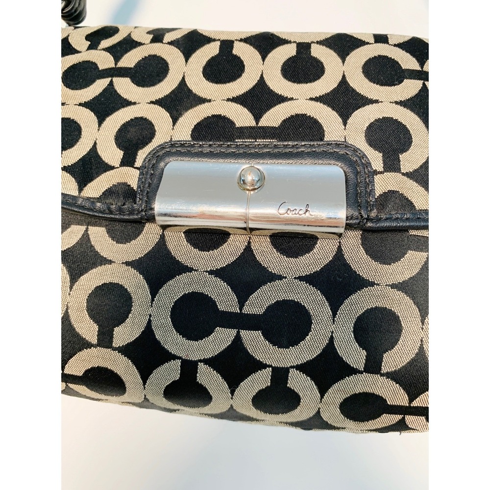 Authentic Coach Kristin "C" Opt Art Canvas Black & Beige Satchel Handbag / Small - Picture 7 of 16